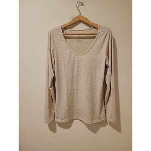 Woolx Layla Shirt Long Sleeve V-Neck Biege Merino Wool Baselayer Top Large